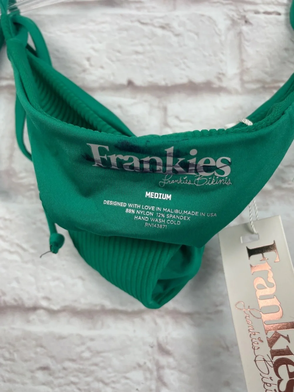 Frankies Bikini's Sky Green Ribbed Tie-Side String Micro Bikini Bottom Size M